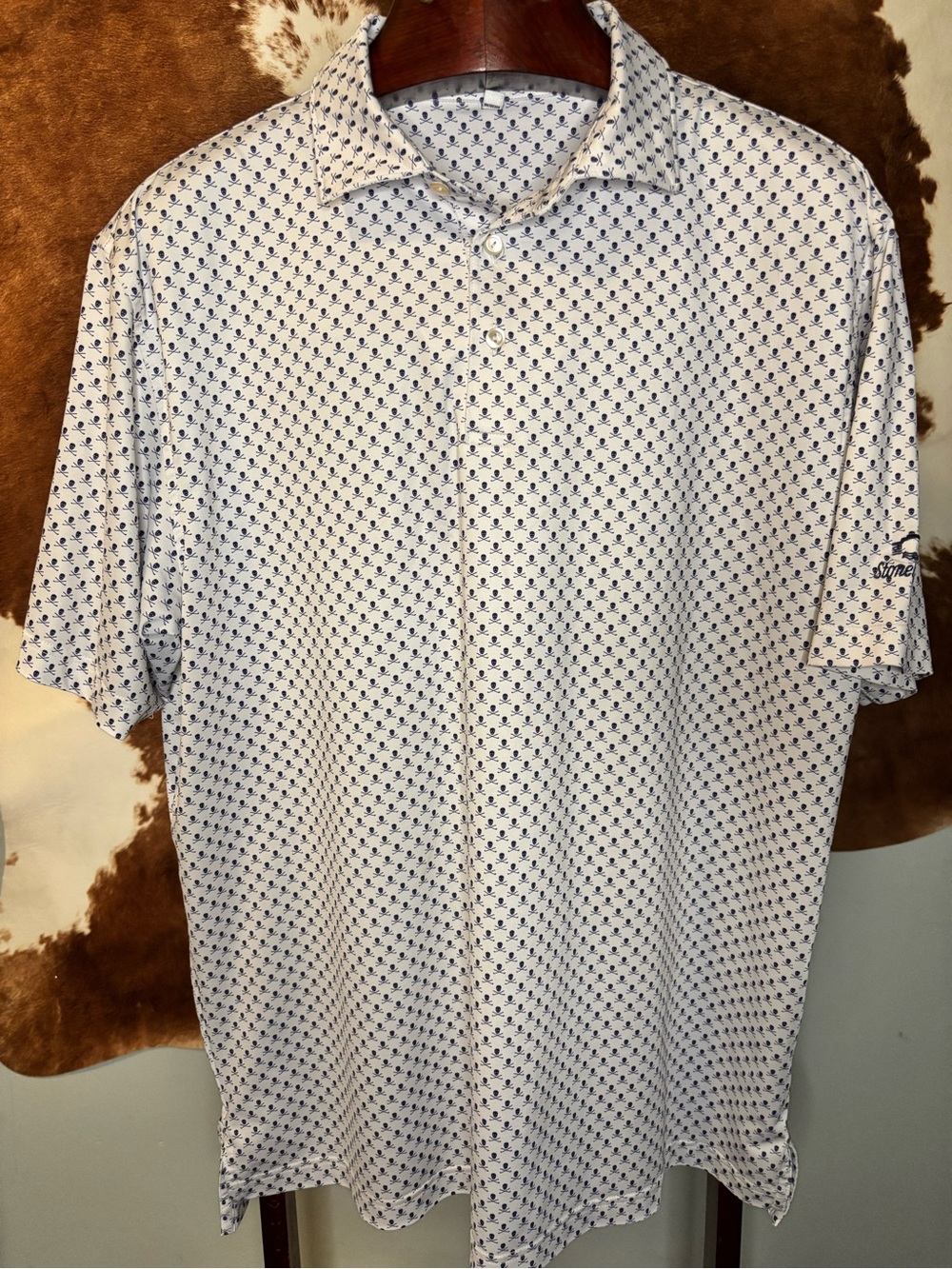 Peter Millar Summer Comfort Polo Men’s Lrg | Skull Print Golf Performance Shirt
